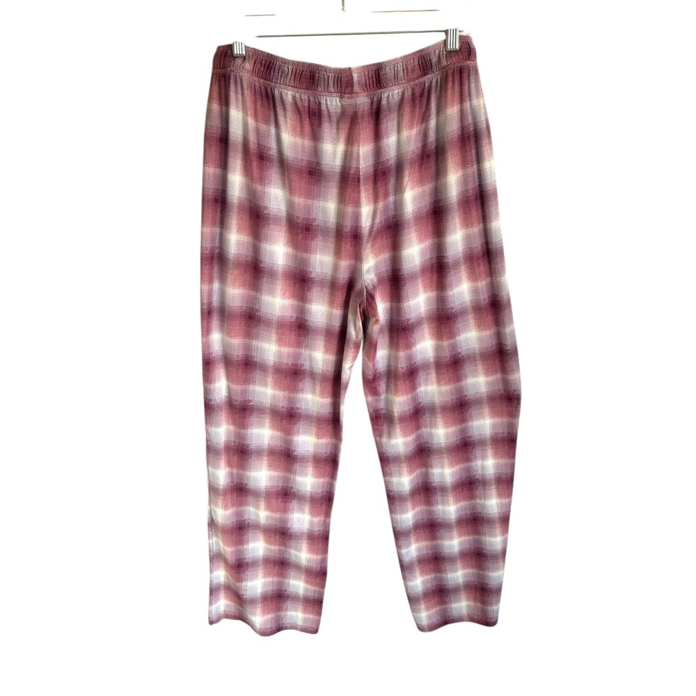 Eddie Bauer Pink 3 piece Pajama Set Plaid Tank Top Pants Shorts XL Lounge Soft - Picture 5 of 11